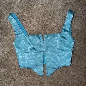 Princess Polly Blue Brocade Crop Top